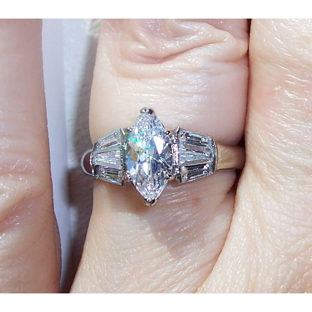 Marquise & Baguette Cubic Zirconia Ring Stainless Steel High Polished - Picture 3 of 14